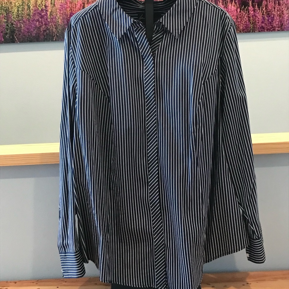 Lane Bryant Navy Pinstriped Button down shirt. Size 22